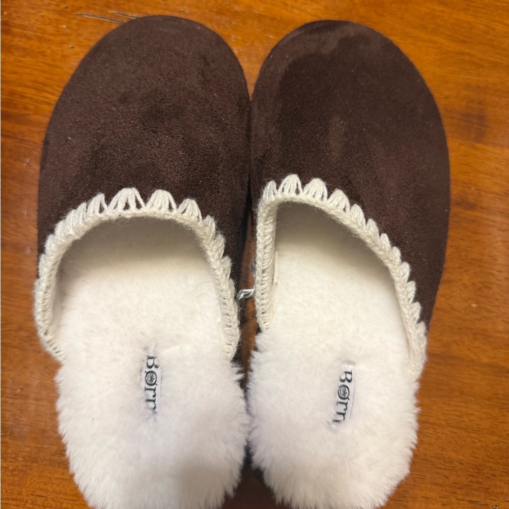 NEW Born Brown and White Slippers with Soft Comfort size 7/8